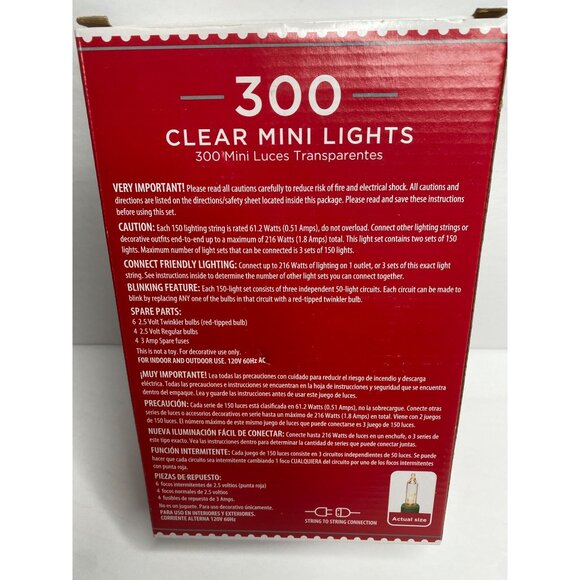 Holiday Time 300 Clear Mini Lights Green Wire 64.15FT Indoor Outdoor Wedding - Picture 2 of 4